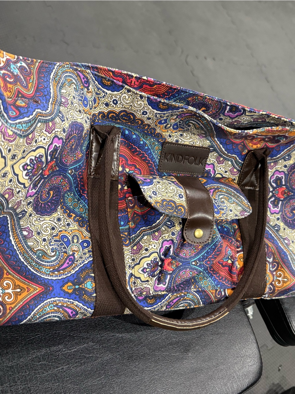 Kindfolk Multicolor Paisley Canvas Yoga Bag with Brown Trim